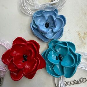 Chic Floral Necklace Set - Red, Blue, and Turquoise